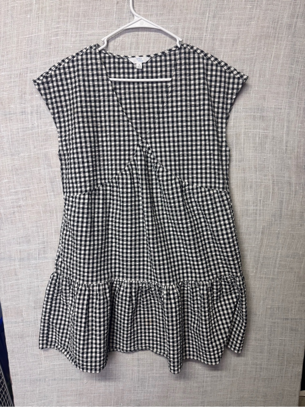 Time and Tru Black and White Gingham Ruffle-Hem Dress
